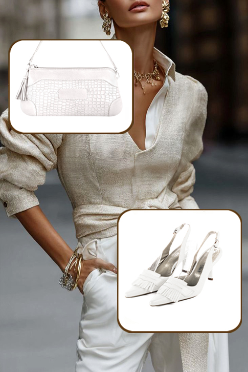 Dress slingback heels in pure white leather with high spool heels and pointed toe - Top view